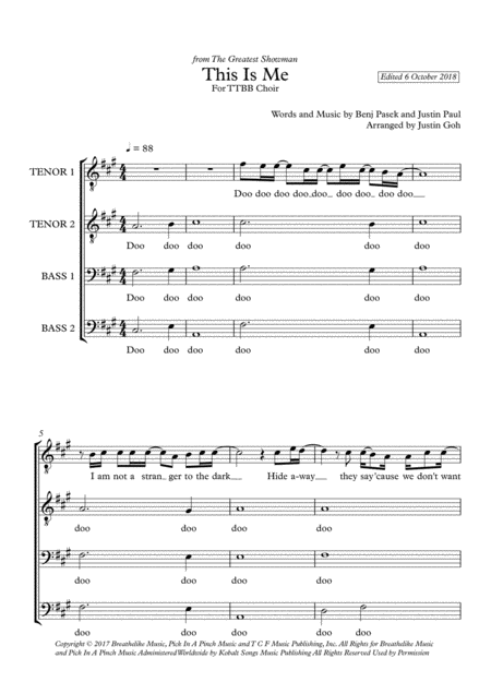 Free Sheet Music This Is Me Ttbb A Cappella