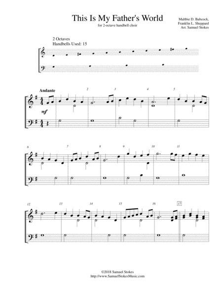 Free Sheet Music This Is My Fathers World For 2 Octave Handbell Choir