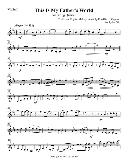 Free Sheet Music This Is My Fathers World For String Quartet