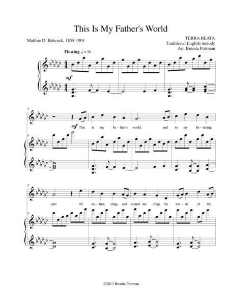 Free Sheet Music This Is My Fathers World Terra Beata High Voice Arr Brenda Portman