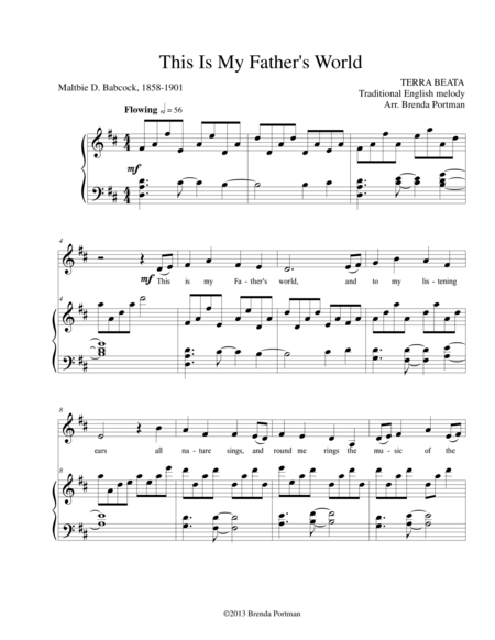 Free Sheet Music This Is My Fathers World Terra Beata Medium Low Voice Arr Brenda Portman