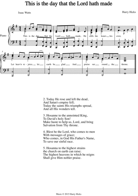 This Is The Day That The Lord Hath Made A New Tune To A Wonderful Isaac Watts Hymn Sheet Music