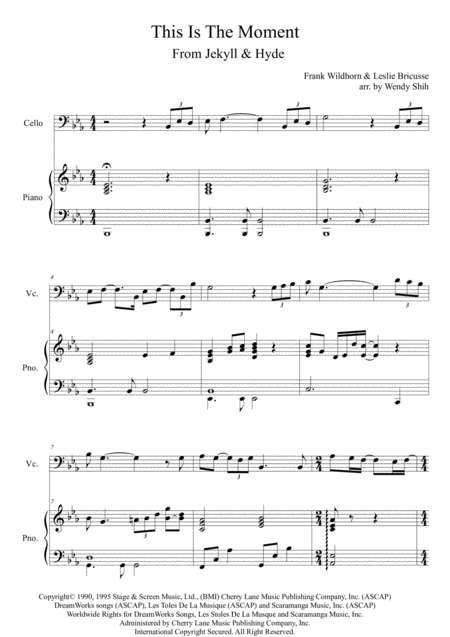 Free Sheet Music This Is The Moment From Jekyll Hyde For Cello Piano