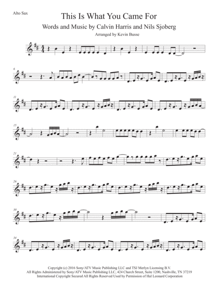 This Is What You Came For Alto Sax Sheet Music