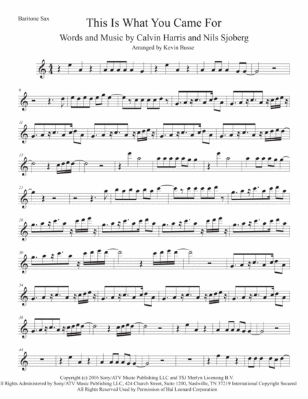 This Is What You Came For Easy Key Of C Bari Sax Sheet Music