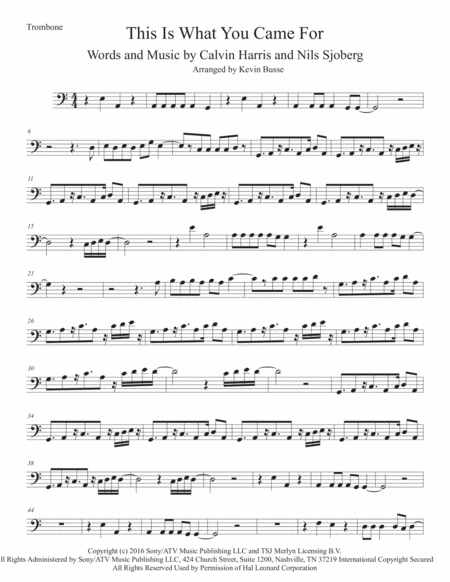 This Is What You Came For Easy Key Of C Trombone Sheet Music