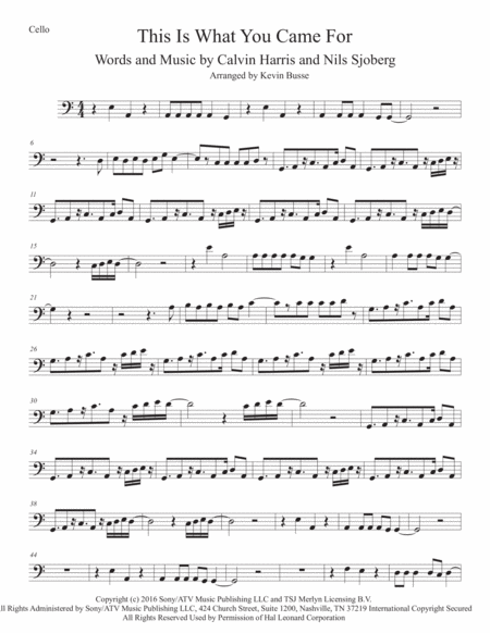 This Is What You Came For Original Key Cello Sheet Music