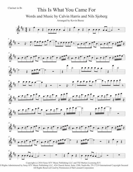 This Is What You Came For Original Key Clarinet Sheet Music