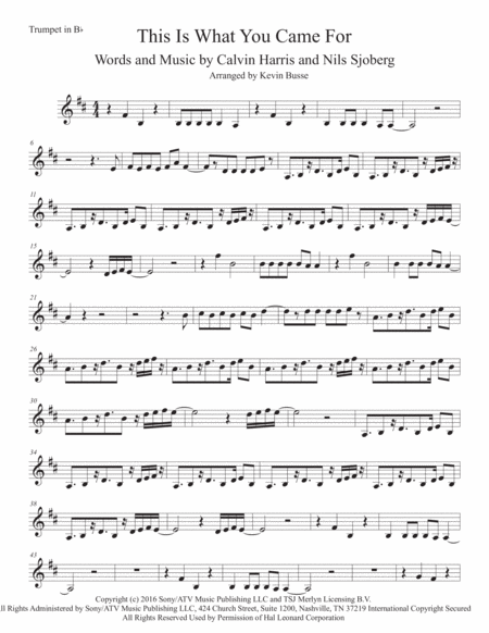 This Is What You Came For Original Key Trumpet Sheet Music