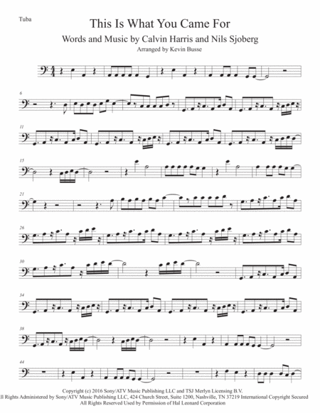 Free Sheet Music This Is What You Came For Original Key Tuba