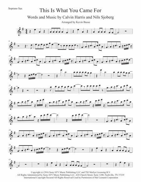 This Is What You Came For Soprano Saxophone Sheet Music