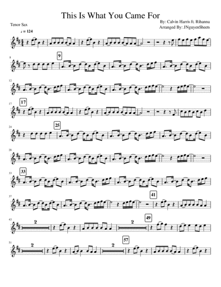 This Is What You Came For Tenor Sax Sheet Music