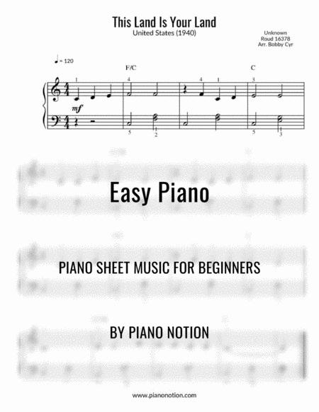 This Land Is Your Land Easy Piano Solo Sheet Music