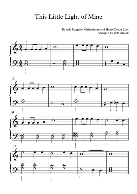 Free Sheet Music This Little Light Of Mine Easy Piano Solo