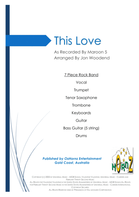 This Love 7 Piece Horn Chart Sheet Music