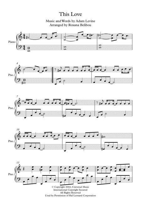 Free Sheet Music This Love A Minor By Maroon 5 Piano