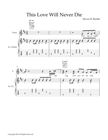 This Love Will Never Die Tab Sheet Music