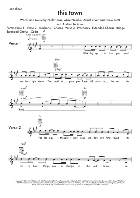 This Town Lead Sheet C Instruments Voice Guitar Sheet Music