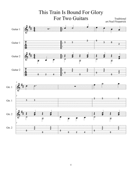 Free Sheet Music This Train Is Bound For Glory For Two Guitars Tablature Edition