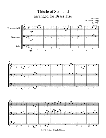 Free Sheet Music Thistle Of Scotland Arranged For Brass Trio