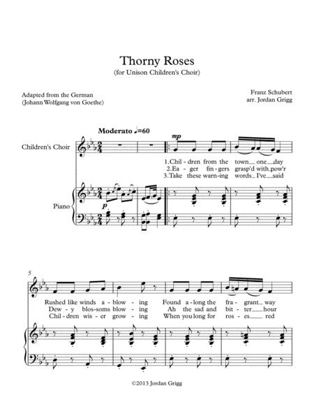 Free Sheet Music Thorny Roses For Unison Childrens Choir