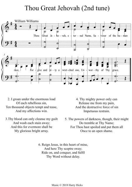 Thou Great Jehovah Another New Tune To A Wonderful William Williams Hymn Sheet Music