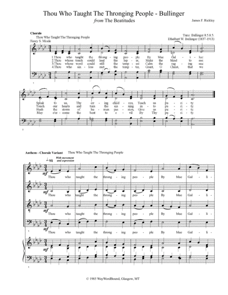 Thou Who Taught The Thronging People Bullinger Anthem Chorale Variant Sheet Music