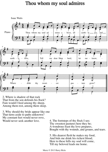 Thou Whom My Soul Admires A New Tune To A Wonderful Isaac Watts Hymn Sheet Music