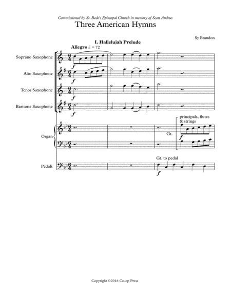 Three American Hymns For Saxophone Quartet And Organ Sheet Music