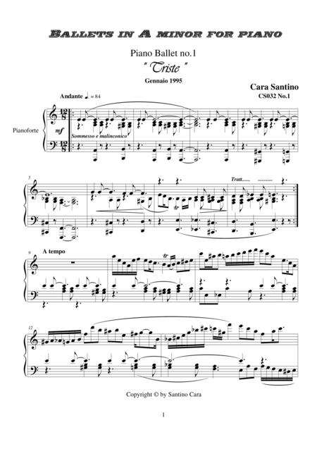 Three Ballets In A Minor For Piano Sheet Music