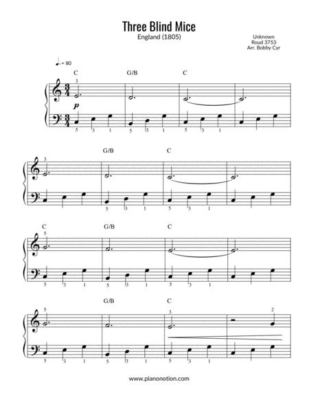 Three Blind Mice Easy Piano Solo Sheet Music