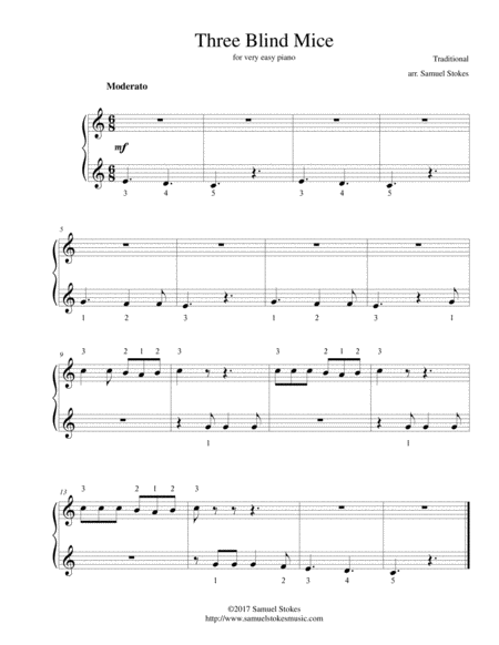 Three Blind Mice For Very Easy Piano Sheet Music