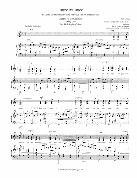 Three By Three Grateful For His Goodness Swing Low This Little Light Of Mine Sheet Music