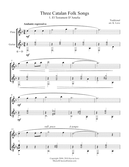 Free Sheet Music Three Catalan Folk Songs Flute And Guitar Score And Parts