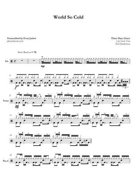 Three Days Grace World So Cold Sheet Music