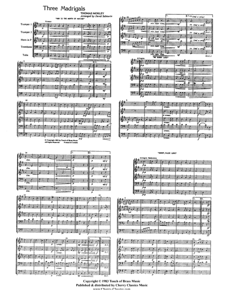 Three English Madrigals For Brass Quintet Sheet Music