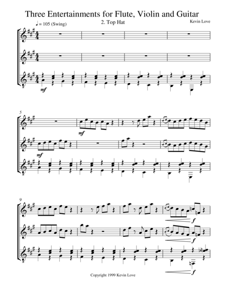Free Sheet Music Three Entertainments Flute Violin And Guitar Top Hat Score And Parts