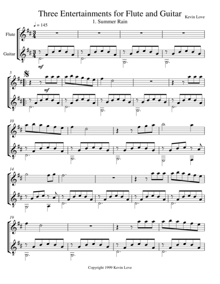 Three Entertainments For Flute And Guitar Summer Rain Score And Parts Sheet Music