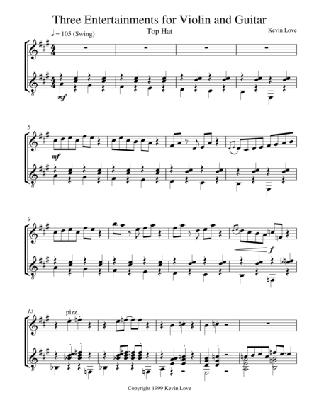 Free Sheet Music Three Entertainments For Violin And Guitar Top Hat Score And Parts