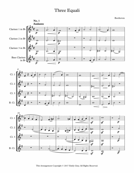 Three Equali For Clarinet Quartet Sheet Music