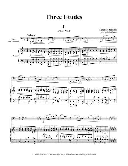 Free Sheet Music Three Etudes For Tuba Or Bass Trombone And Piano