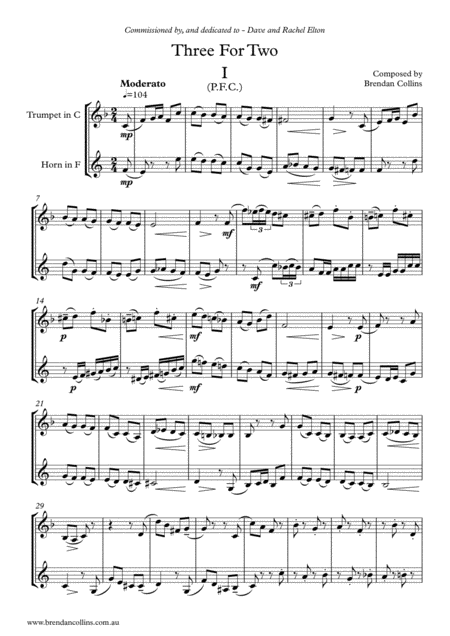 Free Sheet Music Three For Two 3 Duets For Trumpet And Horn