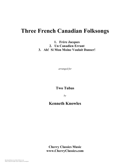 Three French Canadian Folksongs For Tuba Duet Sheet Music