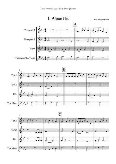 Three French Songs For Easy Brass Quartet Sheet Music