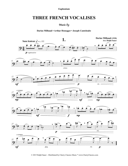 Free Sheet Music Three French Vocalises For Euphonium Piano