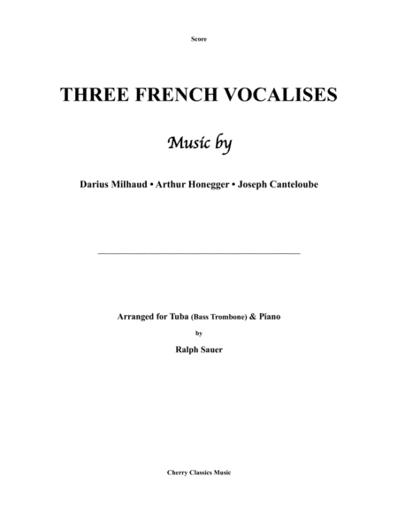 Three French Vocalises For Tuba Or Bass Trombone Piano Sheet Music