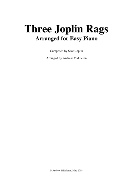 Three Joplin Rags For Easy Piano Sheet Music