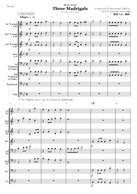 Three Madrigals For Brass Octet Sheet Music