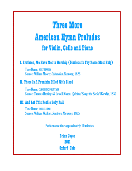 Three More American Hymn Preludes For Violin Cello And Piano Sheet Music