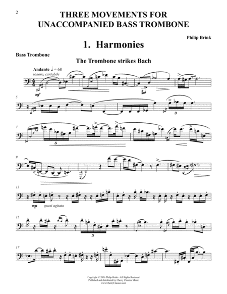 Three Movements For Unaccompanied Bass Trombone Sheet Music